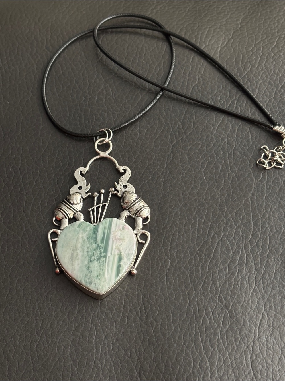 Green Heart Stone Pendant  with Elephant setting necklace